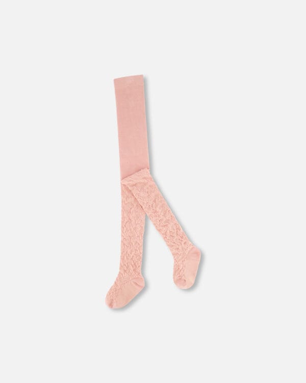 Deux par Deux Collants rose pâle en jacquard de fleurs