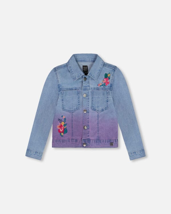 Deux par Deux Veste en denim avec broderie bleu denim fleuri