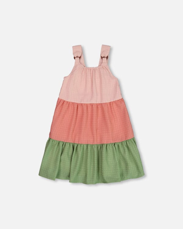 Deux par Deux Robe paysanne à volants avec blocs de couleurs pêche, rose et vert PRÉVENTE - Image 2