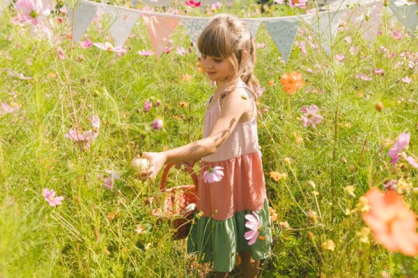 Deux par Deux Robe paysanne à volants avec blocs de couleurs pêche, rose et vert PRÉVENTE - Image 5