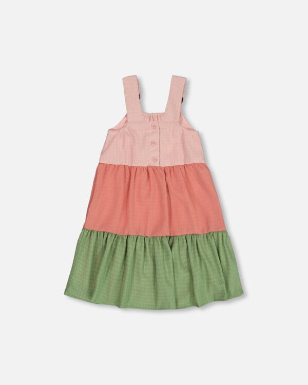 Deux par Deux Robe paysanne à volants avec blocs de couleurs pêche, rose et vert PRÉVENTE - Image 3