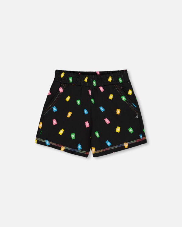 Deux par Deux Short imprimé noir avec bonbons multicolores PRÉVENTE