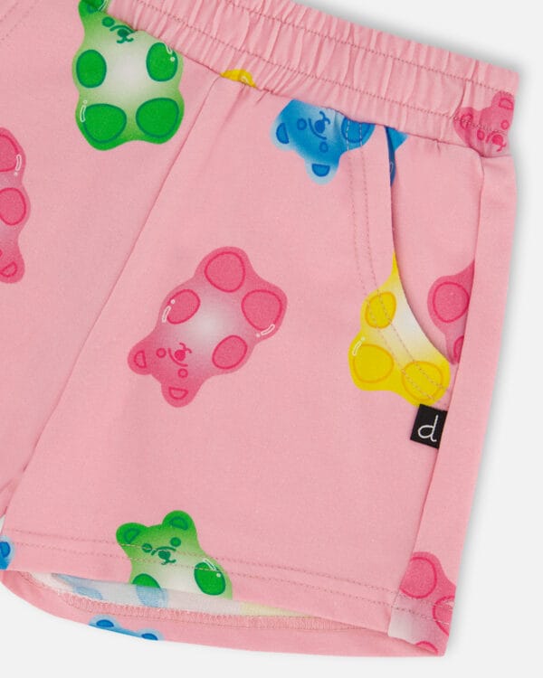 Deux par Deux Short en molleton imprimé rose avec jujubes multicolores PRÉVENTE - Image 3