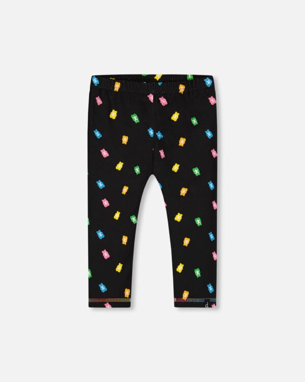 Deux par Deux Legging capri imprimé noir et jujubes multicolores PRÉVENTE