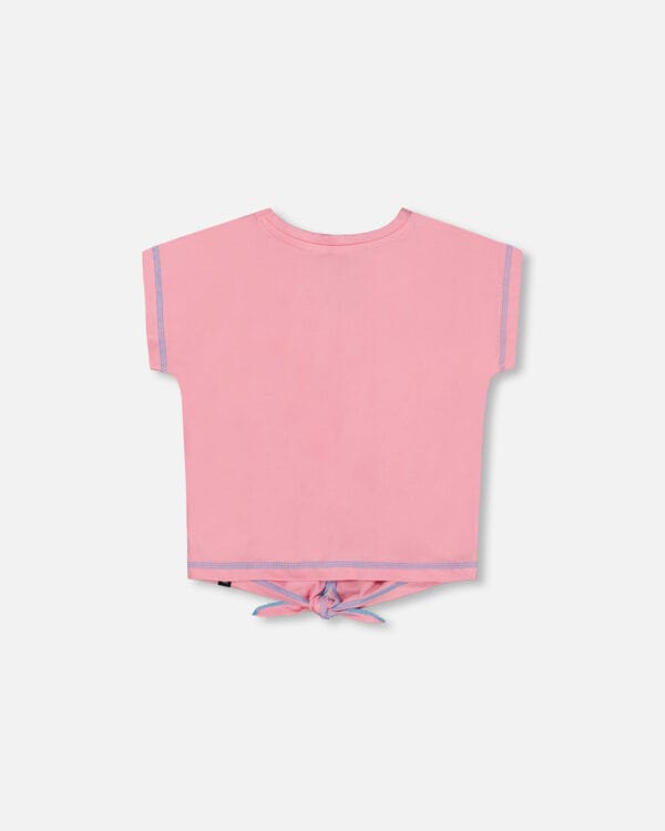 Deux par Deux T-shirt avec nœud imprimé rose bonbon en coton biologique PRÉVENTE - Image 2