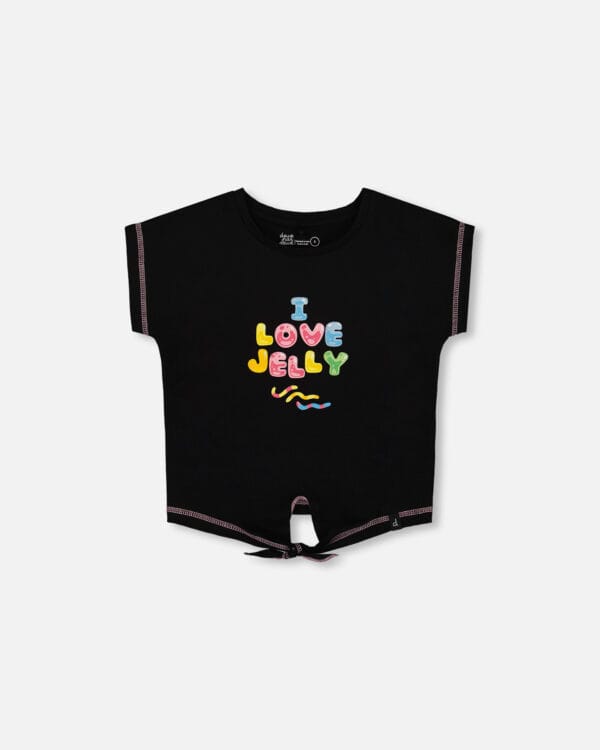 Deux par Deux T-shirt avec nœud imprimé noir et multicolore en coton biologique  PRÉVENTE