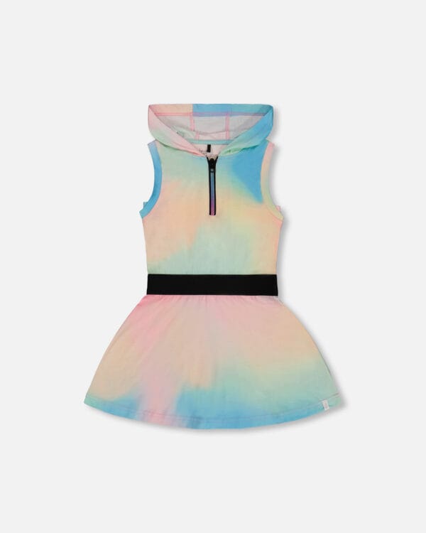 Deux par Deux Robe à capuchon et taille élastique tie-dye multicolore - Image 2