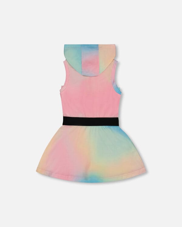 Deux par Deux Robe à capuchon et taille élastique tie-dye multicolore - Image 3