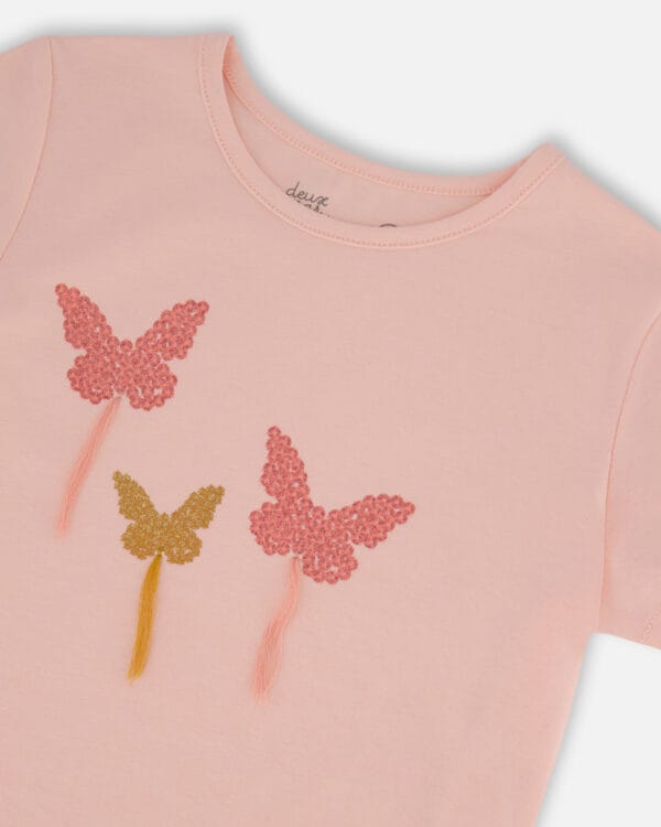 Deux par Deux Haut rose avec appliqués de papillons scintillants en coton biologique - Image 3