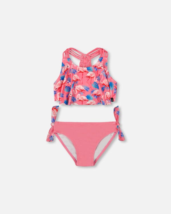 Deux par Deux Maillot de bain deux-pièces imprimé rose bonbon avec flamants roses PRÉVENTE - Image 3