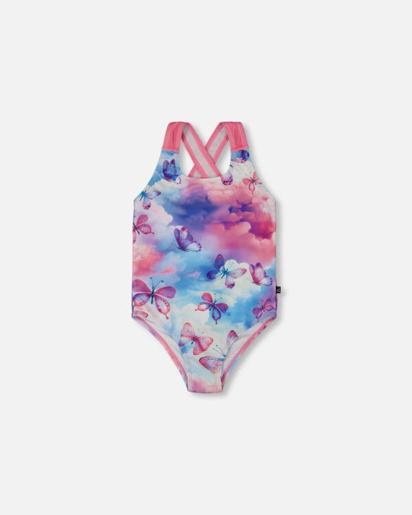 Deux par Deux Maillot de bain une-pièce imprimé avec papillons sur fond multicolore PRÉVENTE - Image 2