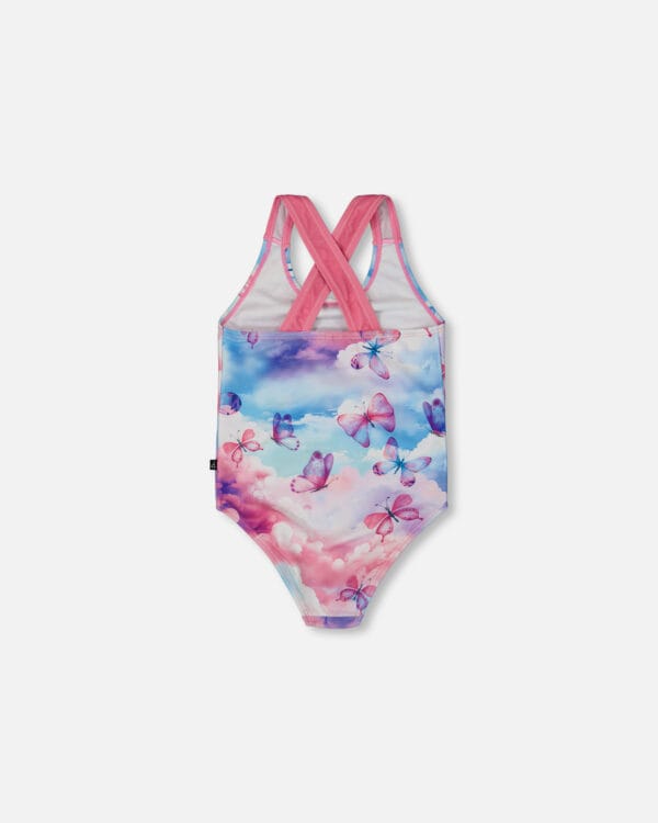 Deux par Deux Maillot de bain une-pièce imprimé avec papillons sur fond multicolore PRÉVENTE - Image 3