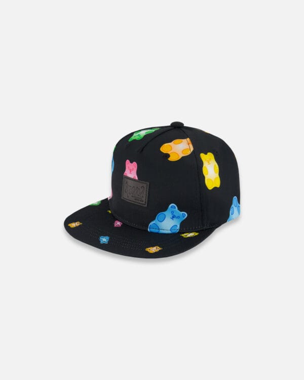 Deux par Deux Casquette imprimée noir avec jujubes multicolores