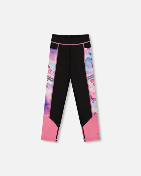 Deux par Deux Legging athlétique blocs de couleurs noir et papillons multicolores PRÉVENTE