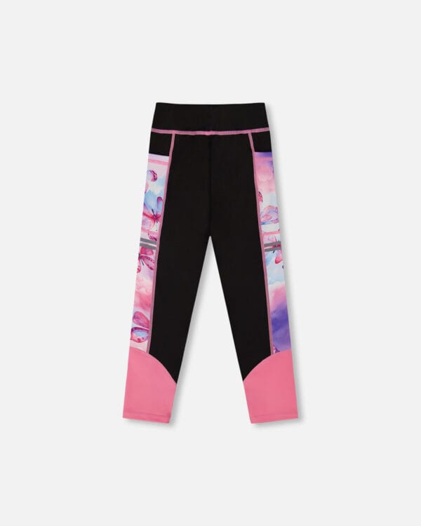 Deux par Deux Legging athlétique blocs de couleurs noir et papillons multicolores PRÉVENTE - Image 2